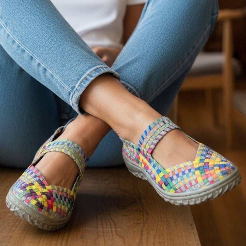 Corkys Liz Mary Jane Shoes Women’s 6 Multi Woven Memory Gel Slip On Comfort